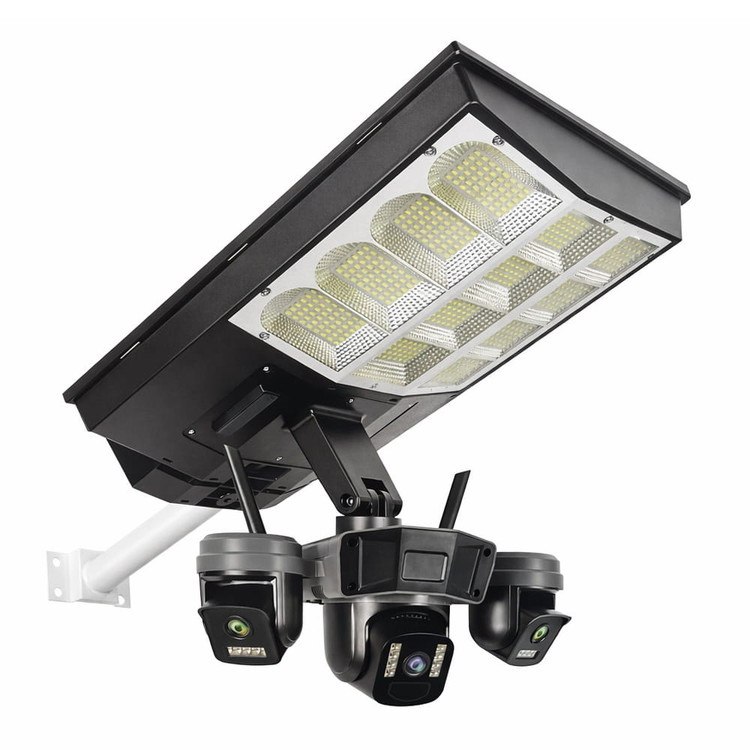 دوربین مداربسته خورشیدی سه لنز سیمکارتی 4G پروژکتوردار چرخشی 360 درجه